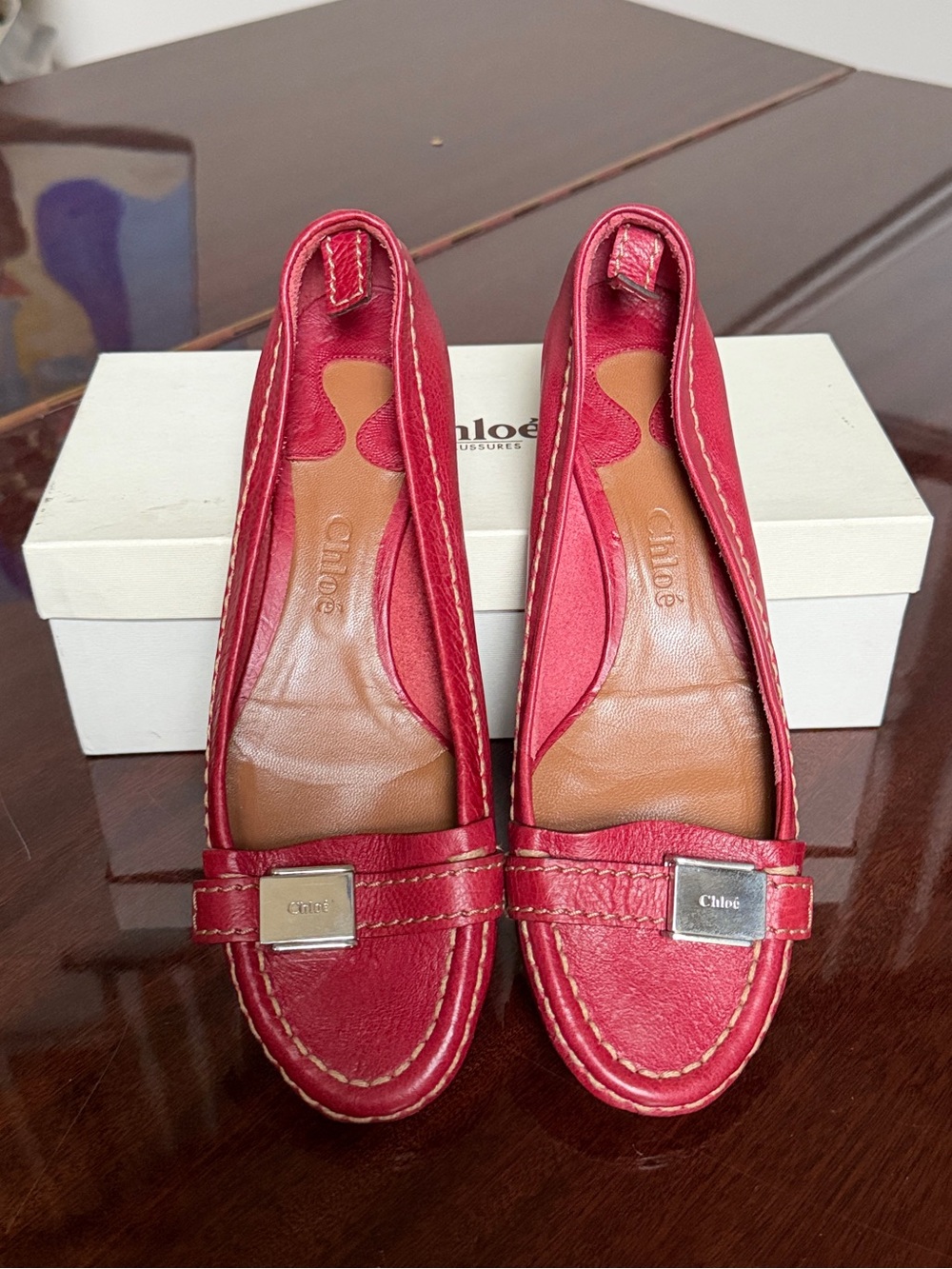 2006 Chloé Red Leather Flat Shoes Paddington